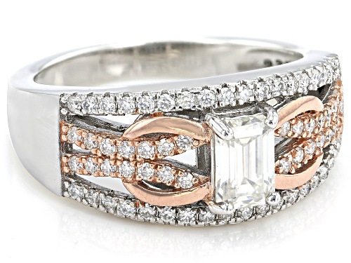 MOISSANITE FIRE® 1.22CTW DEW EMERALD CUT AND ROUND BRILLIANT TWO TONE RING - Size 7