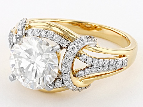 MOISSANITE FIRE(R) 3.36CTW DEW ROUND 14K YELLOW GOLD OVER SILVER RING - Size 6
