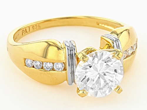 MOISSANITE FIRE(R) 2.06CTW DEW ROUND TWO TONE RING - Size 6