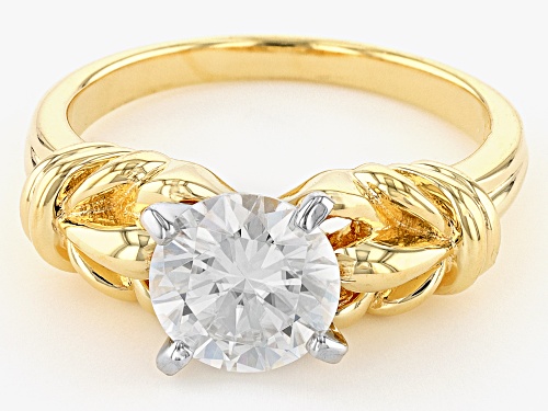 MOISSANITE FIRE(R) 1.90CT DEW ROUND 14K YELLOW GOLD OVER SILVER RING - Size 7