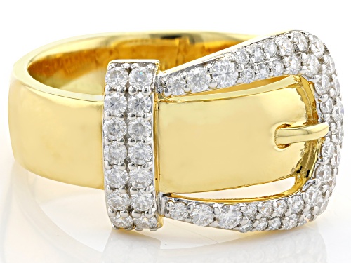 MOISSANITE FIRE(R) .82CTW DEW ROUND 14K YELLOW GOLD OVER SILVER BUCKLE RING - Size 6