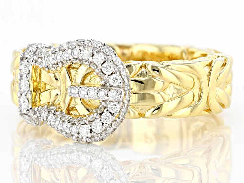 MOISSANITE FIRE(R) .71CTW DEW ROUND 14K YELLOW GOLD OVER SILVER BUCKLE RING - Size 6