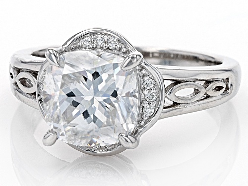 MOISSANITE FIRE(R) 2.92CTW DEW CUSHION CUT & ROUND PLATINEVE(R) RING - Size 7