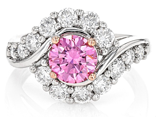 MOISSANITE FIRE(R) & PINK MOISSANITE 2.44CTW DEW ROUND PLATINEVE(R) RING - Size 5