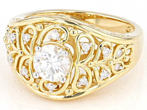MOISSANITE FIRE(R) .94CTW DEW ROUND 14K YELLOW GOLD OVER SILVER RING - Size 9