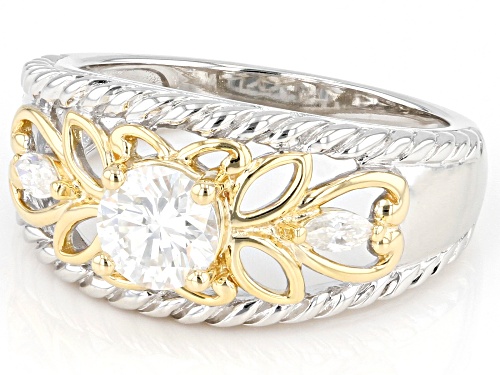 MOISSANITE FIRE(R) .94CTW DEW ROUND & MARQUISE PLATINEVE(R) & 14K YELLOW GOLD OVER SILVER RING - Size 6