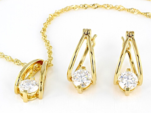 MOISSANITE FIRE(R) 2.40CTW DEW 14K YELLOW GOLD OVER SILVER PENDANT WITH CHAIN & EARRING SET