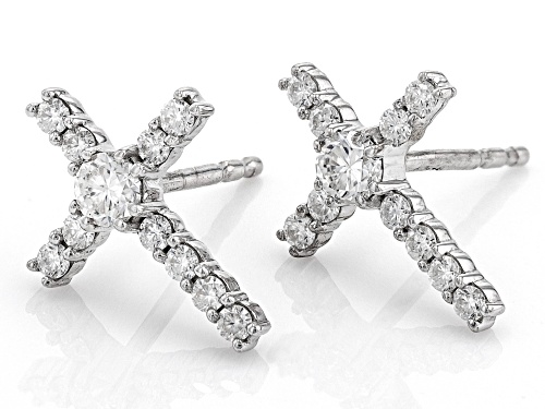 MOISSANITE FIRE(R) .60CTW DEW ROUND PLATINEVE(R) CROSS EARRINGS
