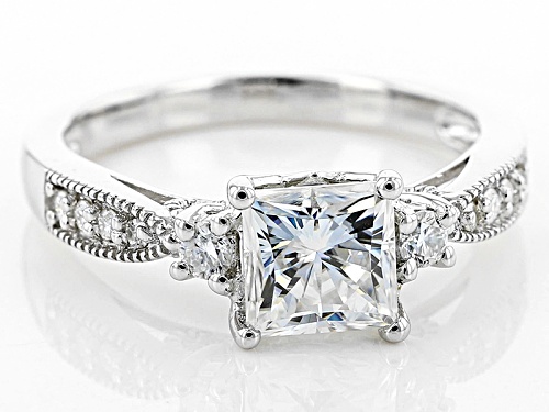Moissanite Fire® 1.96ctw Dew Square Brilliant Cut And Round Platineve™ Ring - Size 9