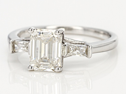 Moissanite Fire® 1.93ctw Dew Emerald Cut And Baguette Platineve® Ring - Size 9