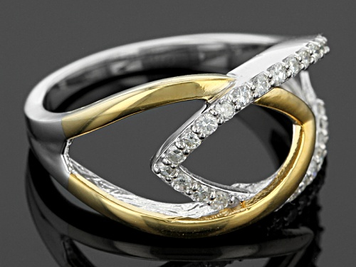 Moissanite Fire® .26ctw Dew Round Platineve™ And 14k Yellow Gold Over Silver Two Tone Ring - Size 6