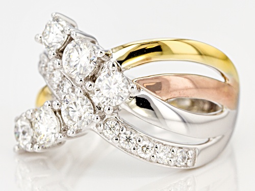 Moissanite Fire® 1.30ctw Dew Platineve™ With 14k Yellow And Rose Gold Over Platineve Ring - Size 7