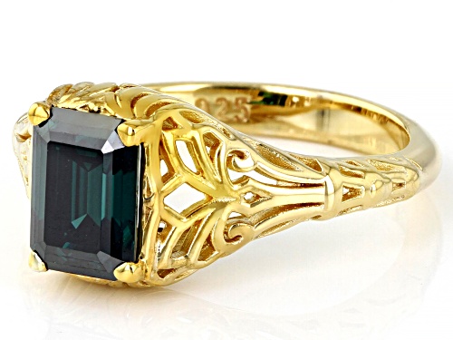 Moissanite Fire® Green 1.75ct DEW Emerald Cut 14k Yellow Gold Over Sterling Silver Ring - Size 7