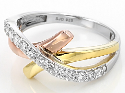 Moissanite Fire® .39ctw Dew Platineve™ With 14k Rose & Yellow Gold Over Platineve™ Ring - Size 6