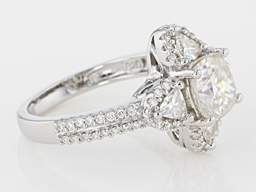 Moissanite Fire® 2.82ctw Dew Cushion And Trillion Cut With Round Platineve™ Ring - Size 11