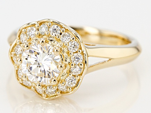 Moissanite Fire® 1.48ctw Dew Round 14k Yellow Gold Over Silver Ring - Size 6