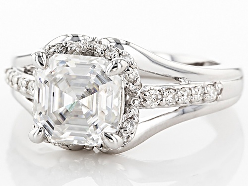 Moissanite Fire® 3.38ctw Diamond Equivalent Weight Asscher Cut And Round Platineve™ Ring - Size 8