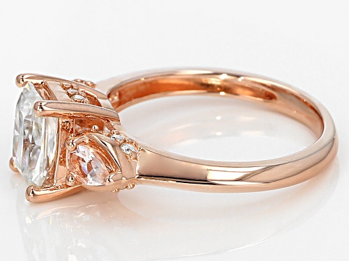Moissanite Fire® 1.96ctw Dew And .38ctw Morganite 14k Rose Gold Over Silver Ring. - Size 11
