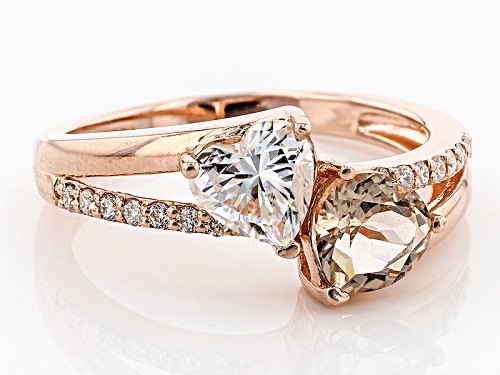 Moissanite Fire® .94ctw Dew And .70ctw Morganite 14k Rose Gold Over Sterling Silver Ring - Size 7