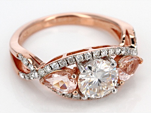 Moissanite Fire™ 1.60ctw Dew With .66ctw Morganite 14k Rose Gold Over Sterling Silver Ring - Size 7