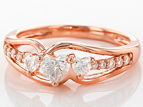 Moissanite Fire® .68ctw Dew Heart Shape And Round 14k Rose Gold Over Silver Ring - Size 7