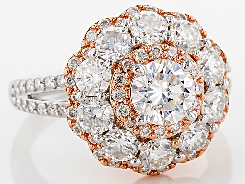 Moissanite Fire® 3.10ctw Dew Platineve™ And 14k Rose Gold Over Platineve™ Two Tone Ring - Size 7