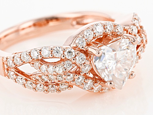 Moissanite Fire® 2.24ctw Dew Heart Shape And Round 14k Rose Gold Over Sterling Silver Ring - Size 6