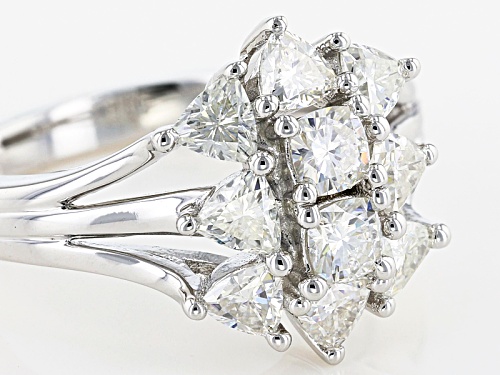 Moissanite Fire® 1.56ctw Diamond Equivalent Weight Trillion And Cushion Cut Platineve™ Ring - Size 5