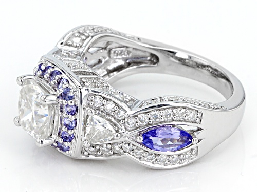 Moissanite Fire® 2.42ctw Dew And .60ctw Tanzanite Platineve™ Ring - Size 5
