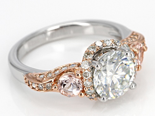 Moissanite Fire® 2.64ctw Dew And .44ctw Morganite Platineve™ And 14k Rose Gold Two Tone Ring - Size 11