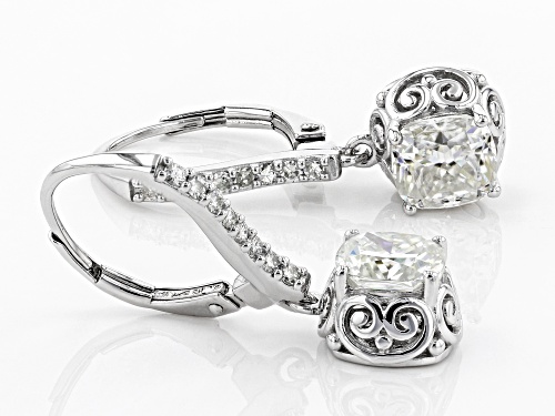 Moissanite Fire® 2.76ctw Dew Cushion Cut And Round Platineve™ Earrings