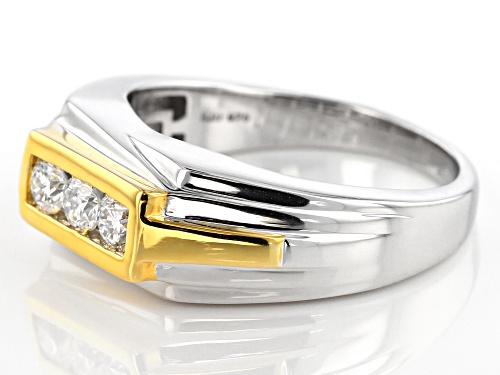 Moissanite Fire® .48ctw Dew Platineve™ And 14k Yellow Gold Over Platineve Two Tone Mens Ring - Size 11