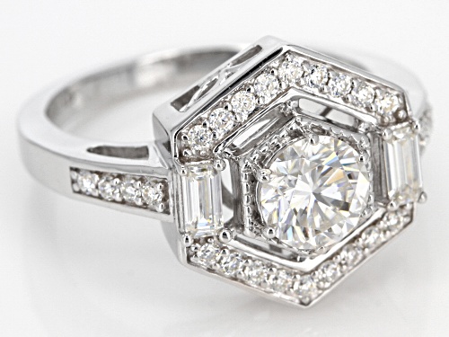 Moissanite Fire® 1.26ctw Dew Round And Emerald Cut Platineve™ Ring - Size 10