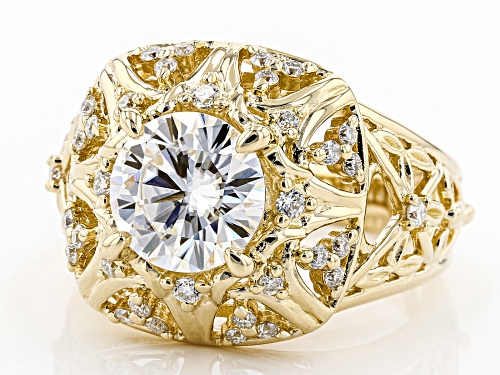 Moissanite Fire® 2.60ctw Dew Round 14k Yellow Gold Over Sterling Silver Ring - Size 6