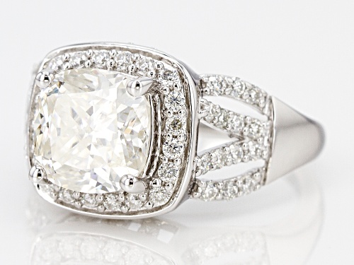 MOISSANITE FIRE® 4.32CTW DIAMOND EQUIVALENT WEIGHT CUSHION CUT AND ROUND PLATINEVE™ RING - Size 6