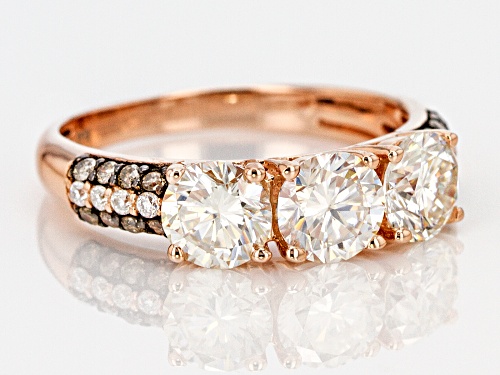 MOISSANITE FIRE® 1.88CTW DEW AND .14CTW CHAMPAGNE DIAMOND 14K ROSE GOLD OVER SILVER RING - Size 7