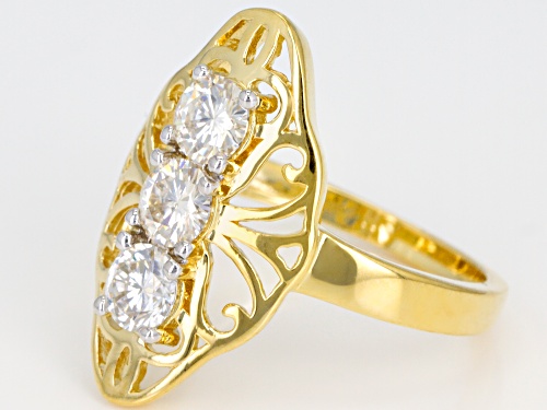 MOISSANITE FIRE® .99CTW DEW ROUND 14K YELLOW GOLD OVER SILVER RING - Size 6