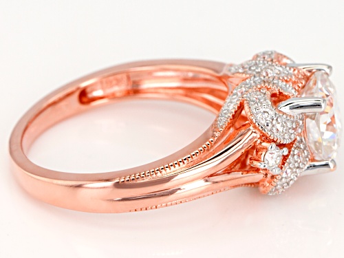 MOISSANITE FIRE® 2.00CTW DEW CUSHION CUT AND ROUND 14K ROSE GOLD OVER SILVER RING - Size 11
