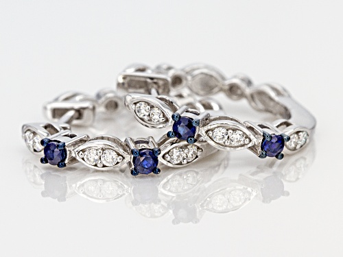 MOISSANITE FIRE® .24CTW DEW AND .32CTW BLUE SAPPHIRE PLATINEVE™ EARRINGS