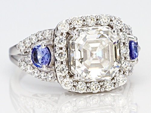 MOISSANITE FIRE® 5.00CTW DEW ASSCHER AND .68CTW TANZANITE PLATINEVE™ RING - Size 9
