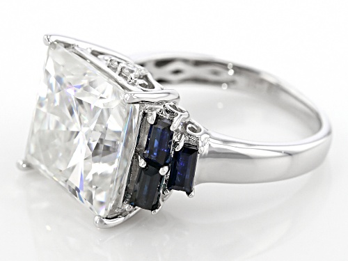 MOISSANITE FIRE® 9.21CTW DEW AND .90CTW BLUE SAPPHIRE PLATINEVE™ RING - Size 7