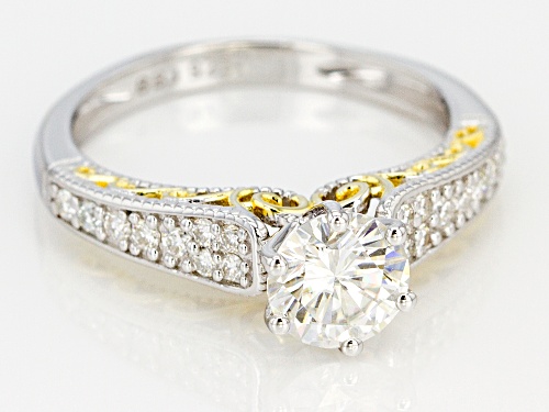 MOISSANITE FIRE(R) 1.28CTW DEW ROUND PLATINEVE(TM) AND 14K YELLOW GOLD OVER PLATINEVE RING - Size 7