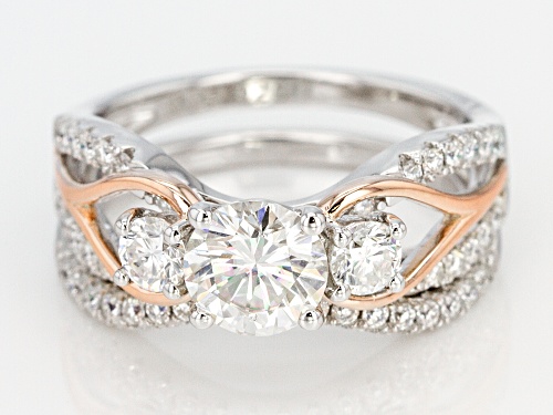 MOISSANITE FIRE(R) 1.78CTW DEW PLATINEVE(TM) AND 14K ROSE GOLD OVER PLATINEVE RING WITH BAND - Size 10