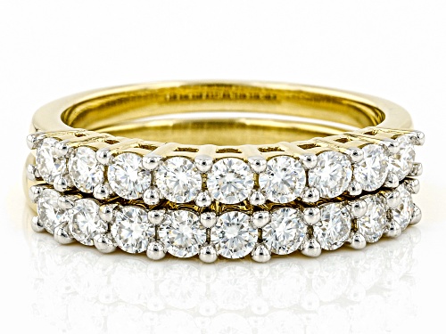 MOISSANITE FIRE® 1.08CTW DEW ROUND 14K YELLOW GOLD OVER SILVER SET OF TWO BANDS - Size 5