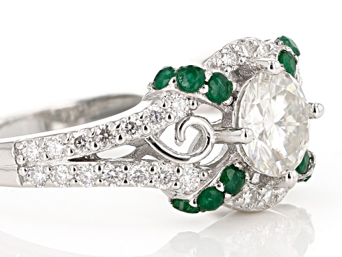 MOISSANITE FIRE® 1.14CTW DEW .20CTW EMERALD PLATINEVE® RING - Size 11