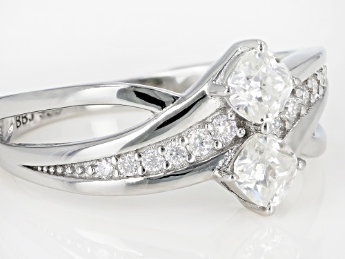 MOISSANITE FIRE® .82CTW DEW SQUARE CUSHION CUT AND ROUND PLATINEVE® RING - Size 8