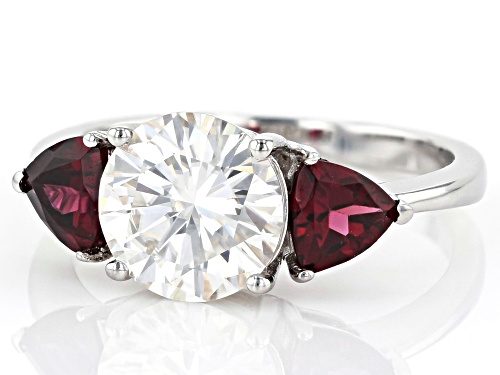 MOISSANITE FIRE® 2.20CTW AND 1.06CTW RHODOLITE  PLATINEVE® RING - Size 6