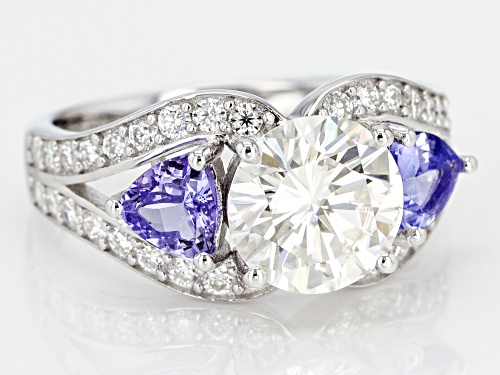 MOISSANITE FIRE® 2.92CTW AND .86CTW TANZANITE PLATINEVE® RING - Size 11