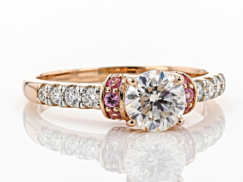 MOISSANITE FIRE® 1.00CTW DEW AND .11CTW PINK SAPPHIRE 14K ROSE GOLD OVER SILVER RING - Size 9