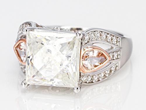 MOISSANITE FIRE® 6.37CTW DEW AND .46CTW MORGANITE PLATINEVE® AND 14K ROSE GOLD OVER PLATINEVE RING - Size 7
